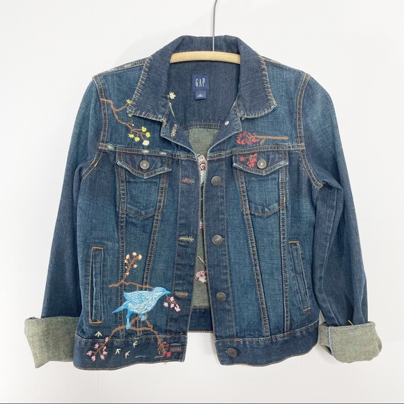 GAP Embroidered Denim Jean Jacket - Juniors Large - Picture 1 of 11